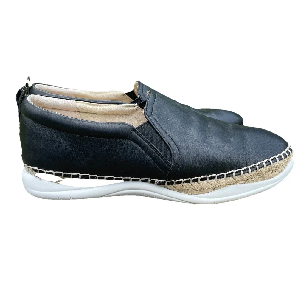 Sam Edelman Kassie Black Leather espadrille Flat Sneaker Logo Hardware Size 8‎ M